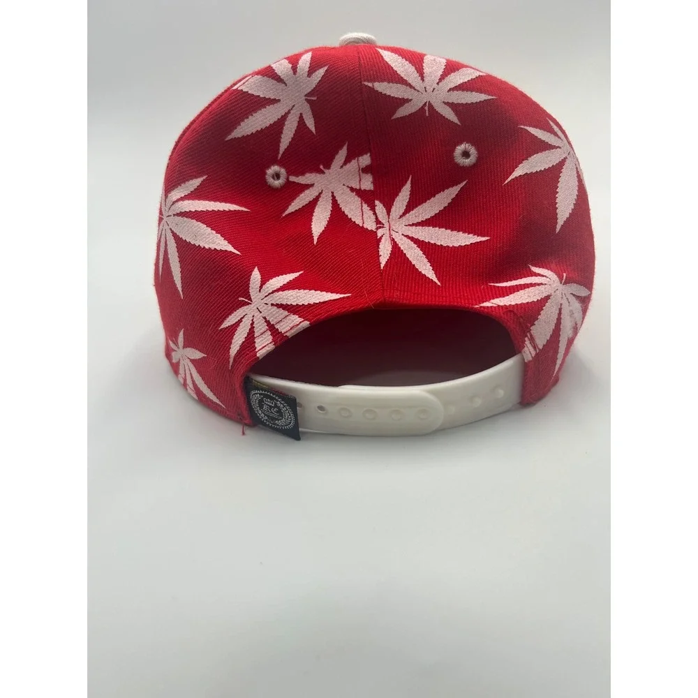 KingsChoice PUF Marijuana Leaf Snapback Hat Red White Hustle Tribe Flat Brim Cap